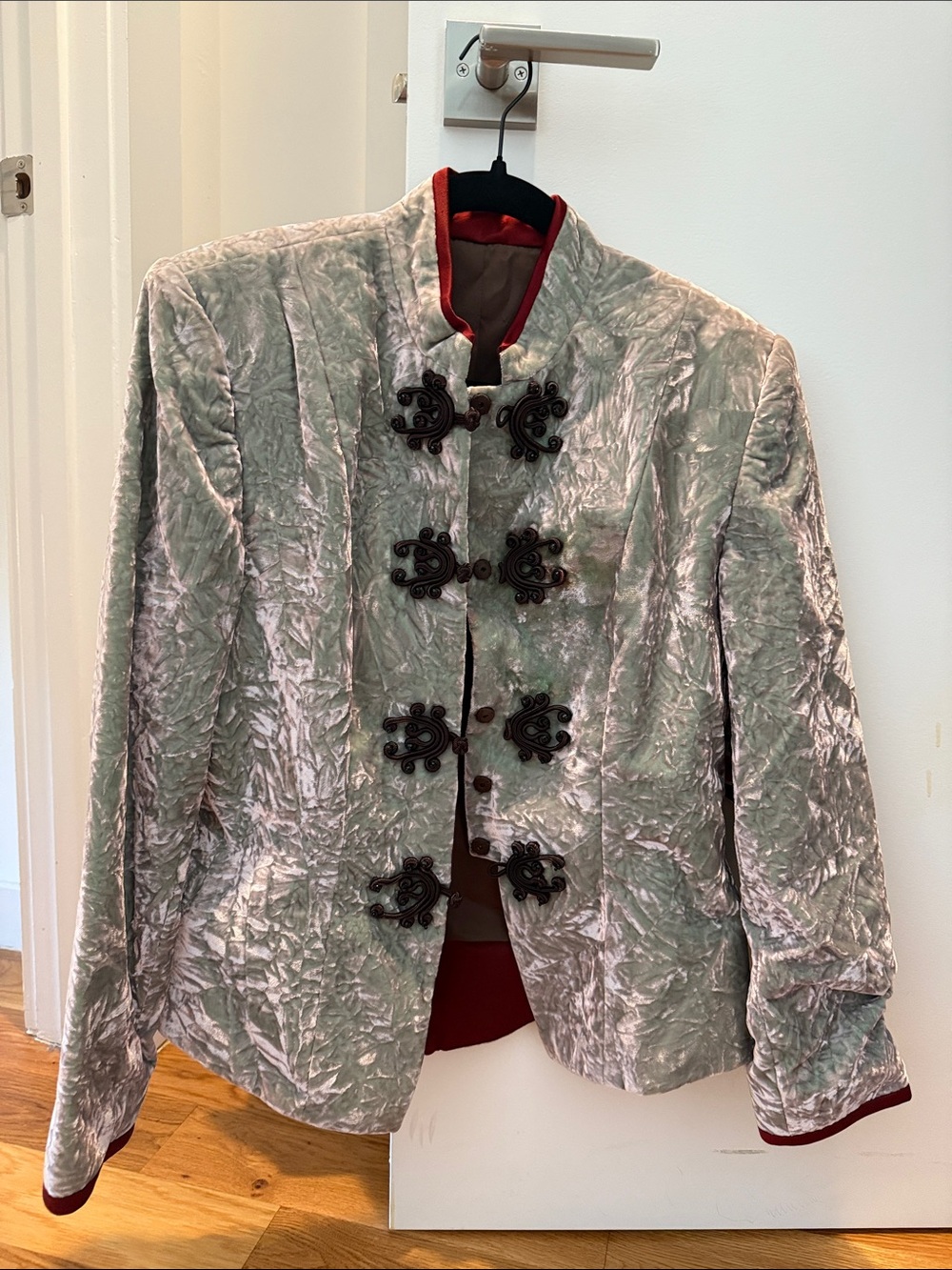Mint Green Crushed Velvet Frog/Tang/Military Closure Jacket